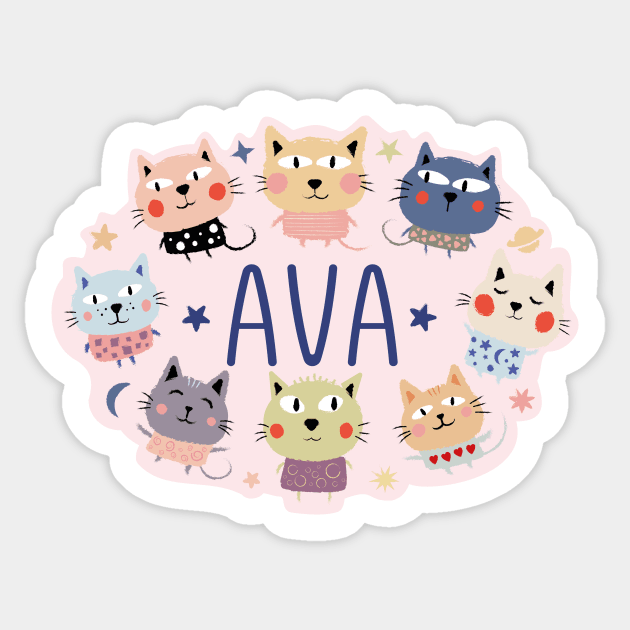 Ava name with cartoon cats Sticker by WildMeART
